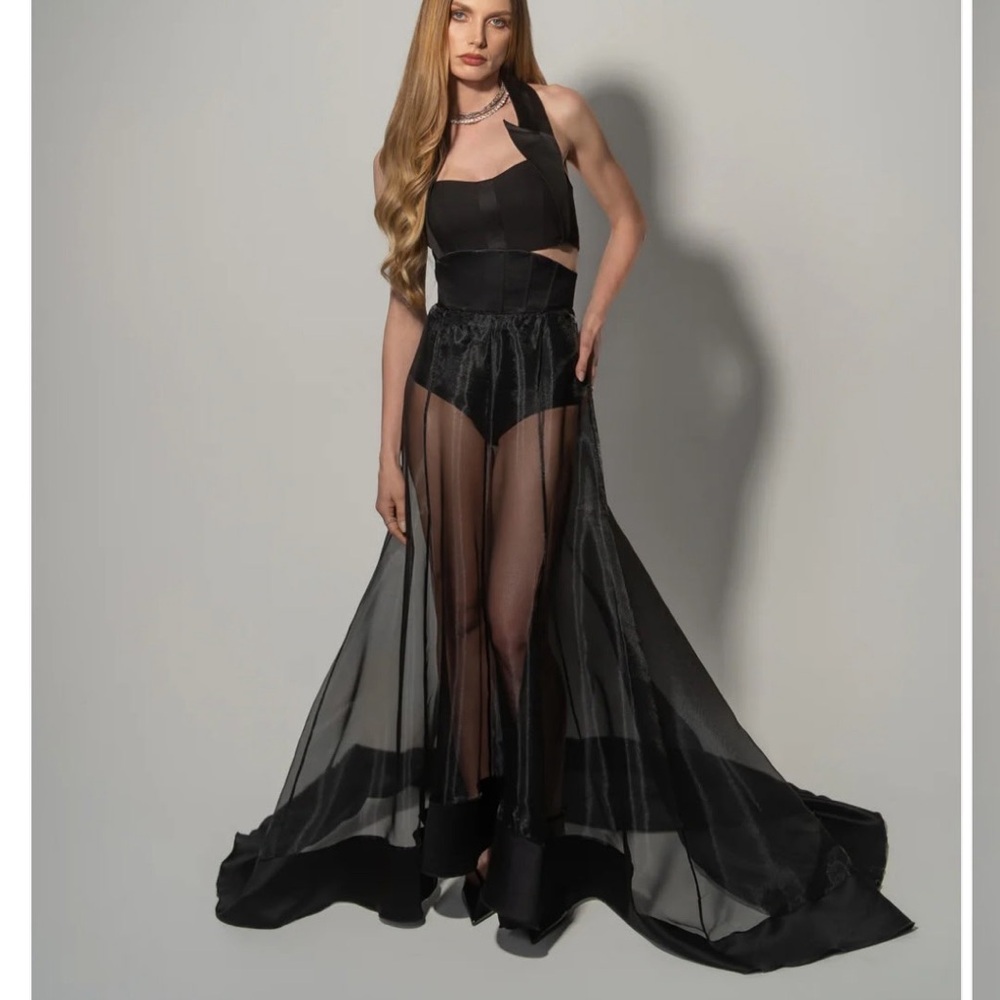 Tia Dorraine NWT Elegant Black Sheer maxi skirt S w/ original box